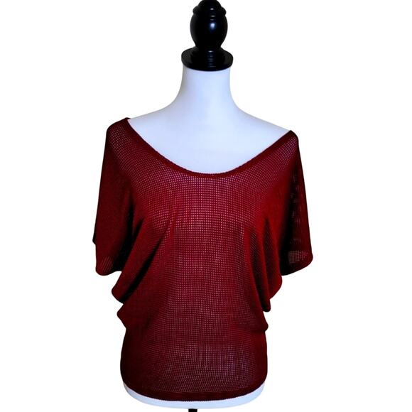 Papermoon Mesh Blouse, Small, Burnt Red, Burgundy Top - Picture 1 of 6